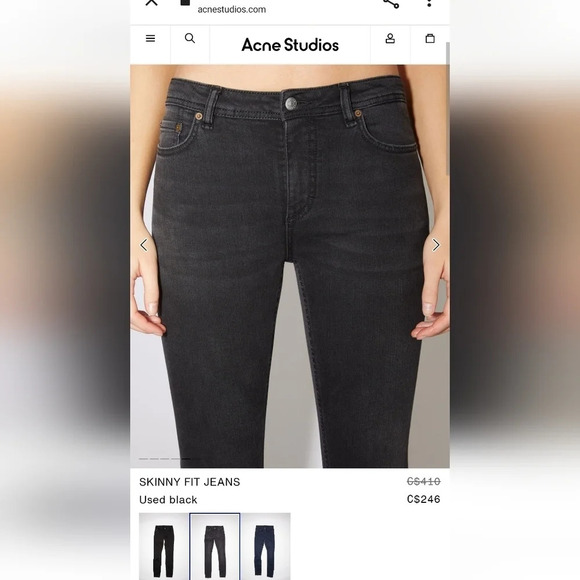 Acne Studios Skin 5 Skinny Jeans in "Used Black" Ankle Crop 26 (2) - Picture 6 of 16